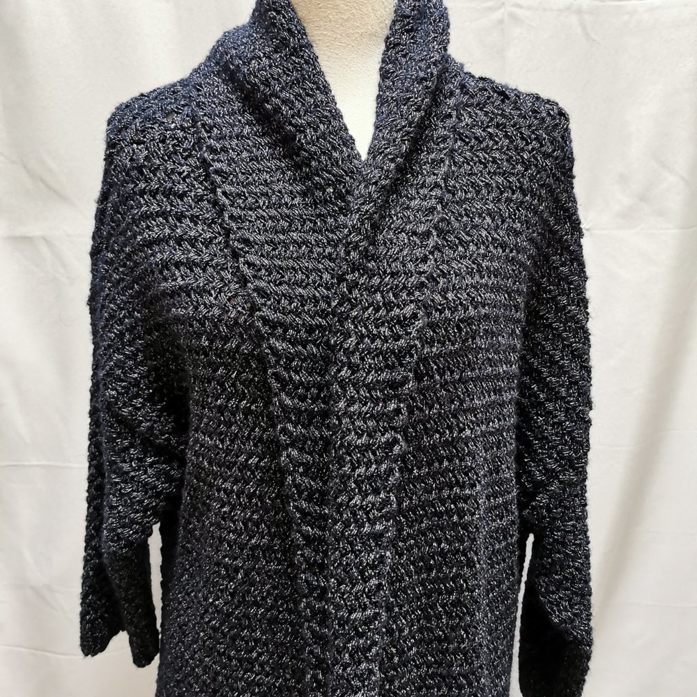 Uterque Metallic Knit Long Cardigan Sweater